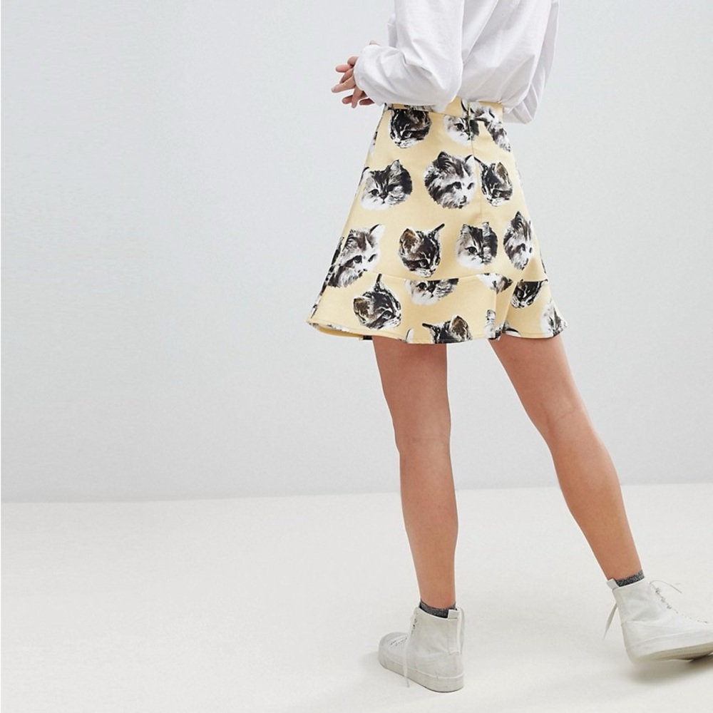 Paul & Joe Sister elegant cat print mini skirt size34